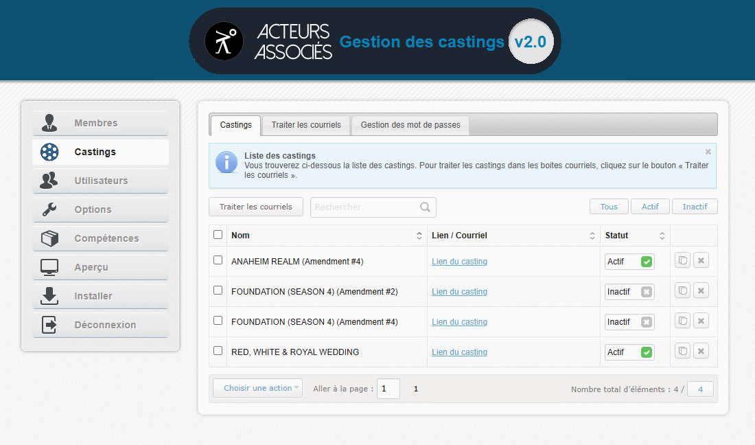 Web - Gestion de castings