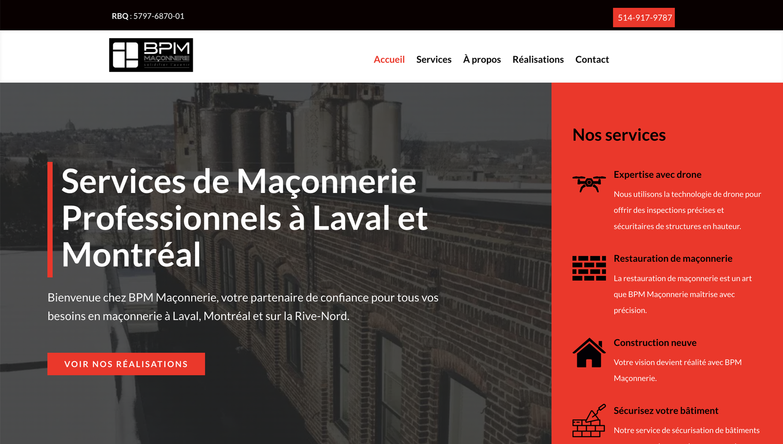categories:website design/modification:services:static website - BPM Maçonnerie - Site vitrine