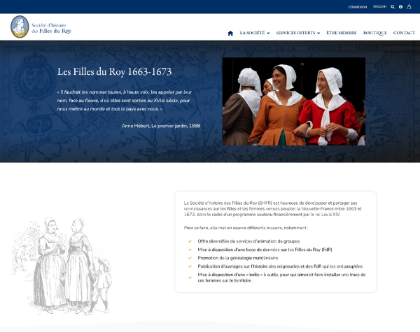 categories:website design/modification:services:e-commerce - Refonte et développement de solutions numériques pour la Société d'histoire des Filles du Roy